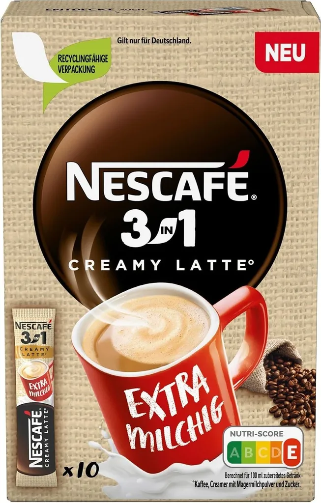 Nescafe 3in1 Stix Creamy Latte 10er Getränkepulver Sticks 150g