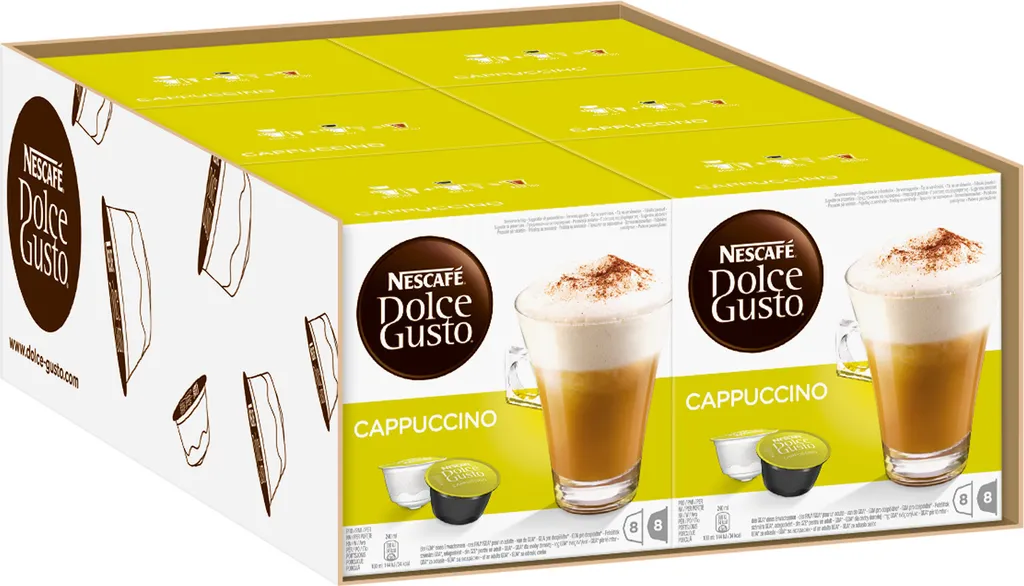 Nescafé Dolce Gusto Cappuccino, Coffee, Coffee Capsule, 6-pack, 6 x 16 capsules (48 servings)