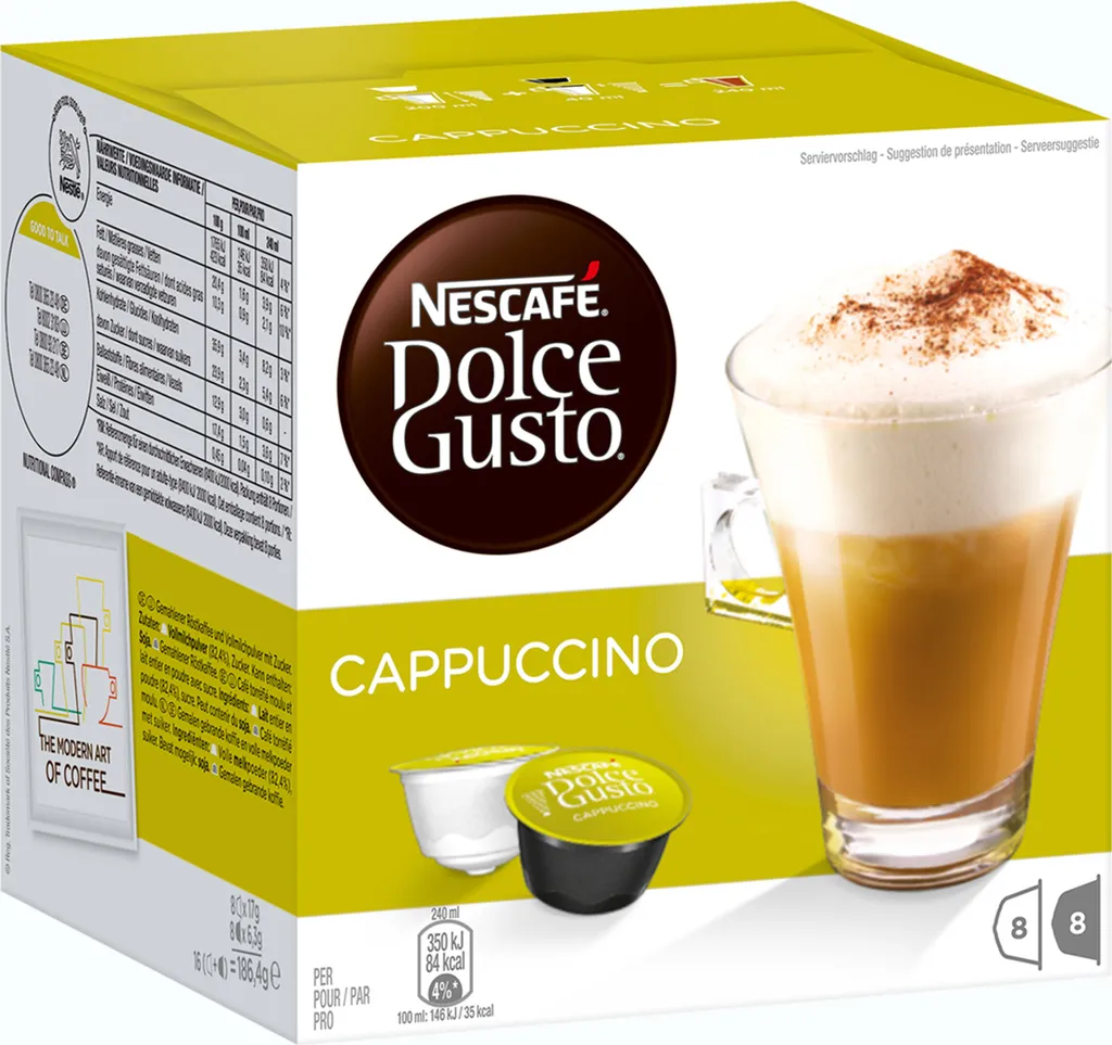 Nescafé Dolce Gusto Cappuccino, Latte, Coffee Capsule, Coffee, 80 Capsules (40 Servings)