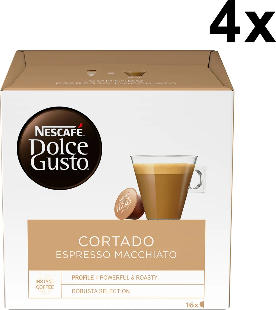 Nescafé Dolce Gusto Cortado Espresso Macchiato, Coffee, Coffee Capsule, 4-pack, 4 x 16 Capsules