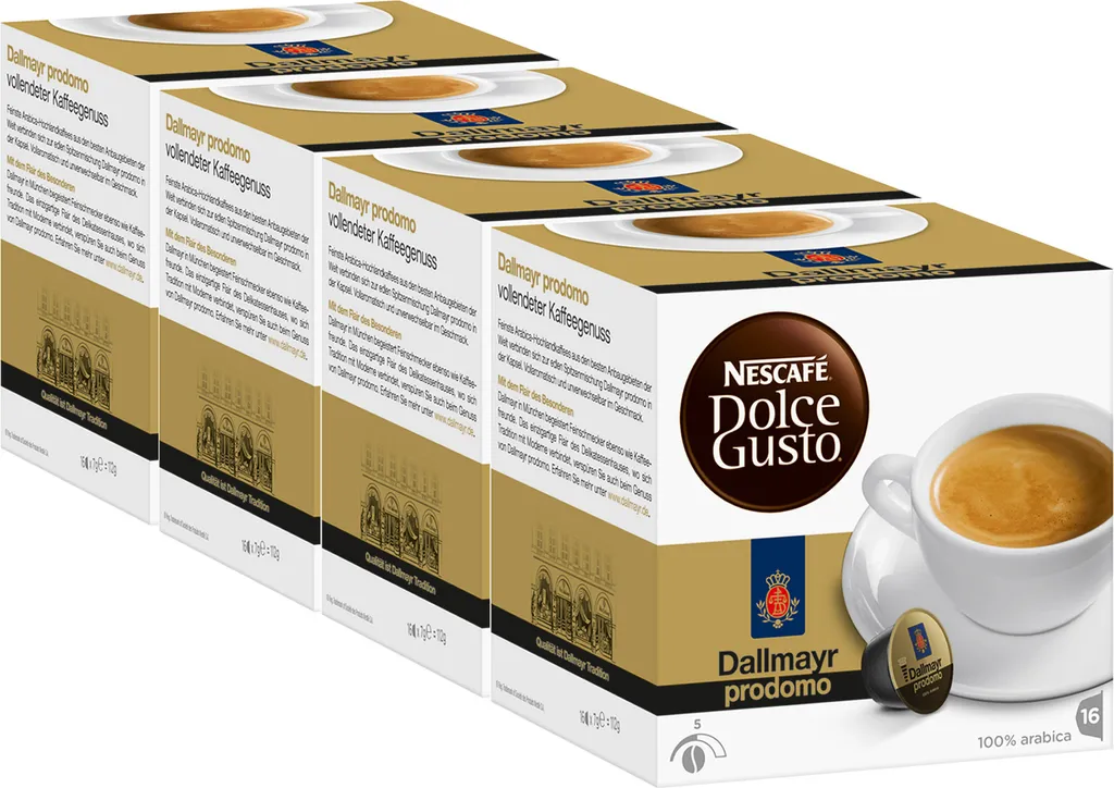Nescafé Dolce Gusto Dallmayr prodomo, coffee, coffee capsule, pack of 4, 4 x 16 capsules