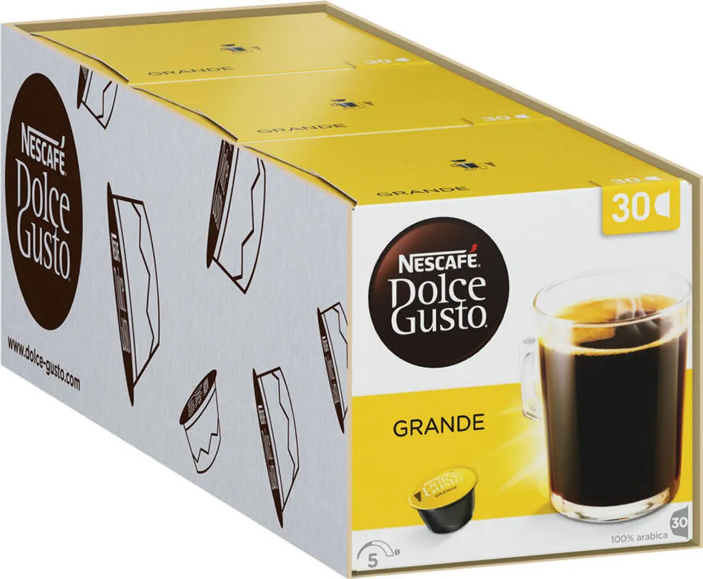 Nescafé Dolce Gusto Grande Storage Box, Set of 3, Coffee, Cafe with Crema, Coffee Capsules, 3 x 30 Capsules
