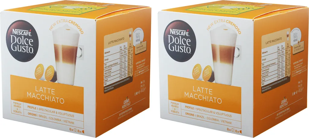 Nescafé Dolce Gusto Latte Macchiato, Coffee, Coffee Capsule, 2-pack, 2 x 16 Capsules (16 servings)