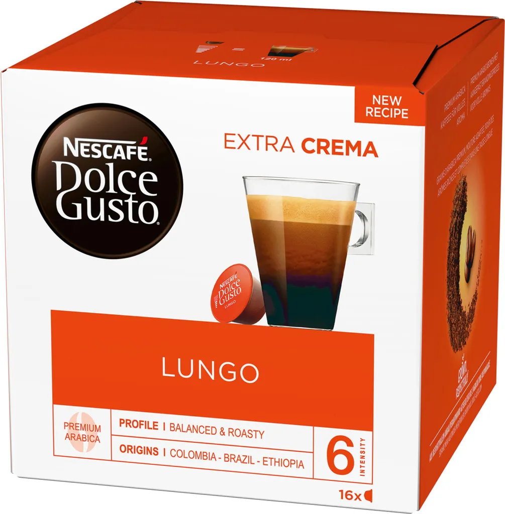 Nescafé Dolce Gusto Lungo, capsules, coffee capsule, café, coffee, coffee, 16 capsules