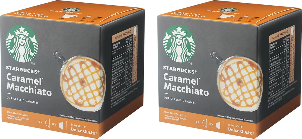 Nescafé Dolce Gusto Starbucks Caramel Macchiato Set of 2, Latte Macchiato with Caramel, Coffee Capsule, Roasted Coffee, 2 x 12 Capsules