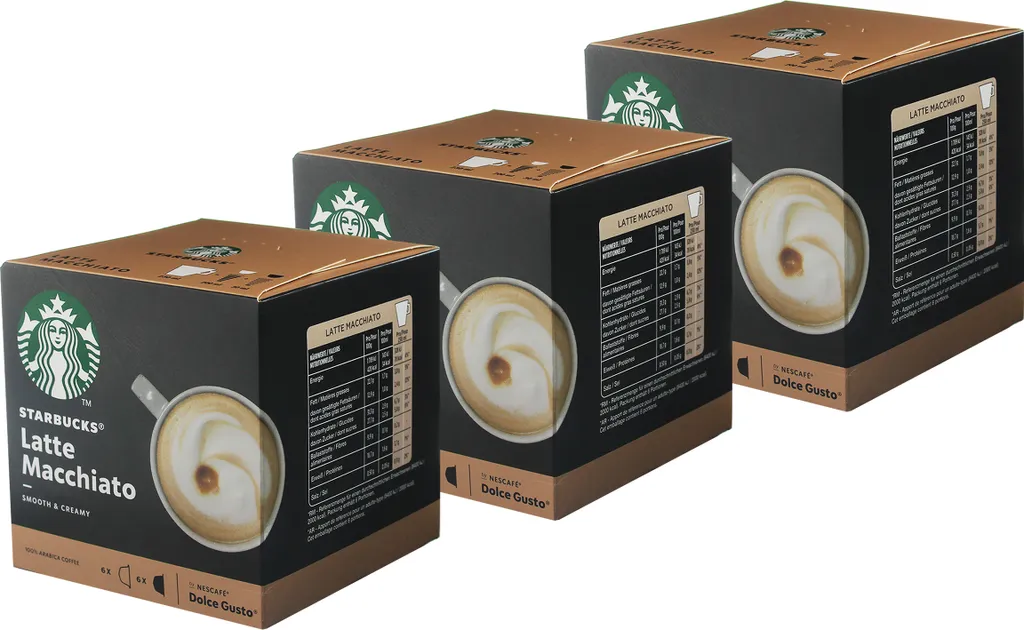 Nescafé Dolce Gusto Starbucks Latte Macchiato 3-pack, coffee, latte, coffee capsules, 3 x 12 capsules