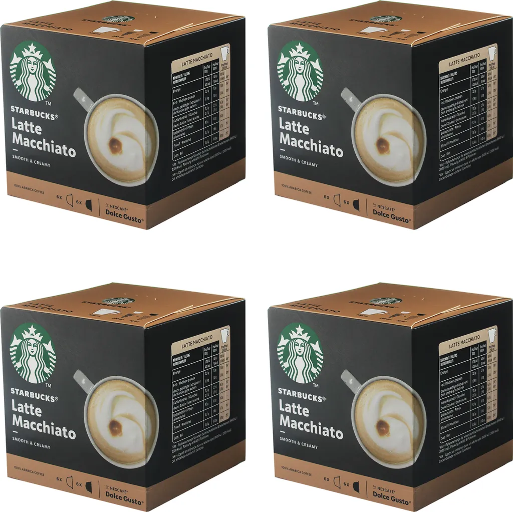 Nescafé Dolce Gusto Starbucks Latte Macchiato 4-pack, coffee, latte, coffee capsules, 4 x 12 capsules