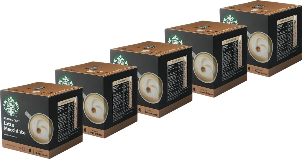 Nescafé Dolce Gusto Starbucks Latte Macchiato 5-pack, coffee, latte, coffee capsules, 5 x 12 capsules