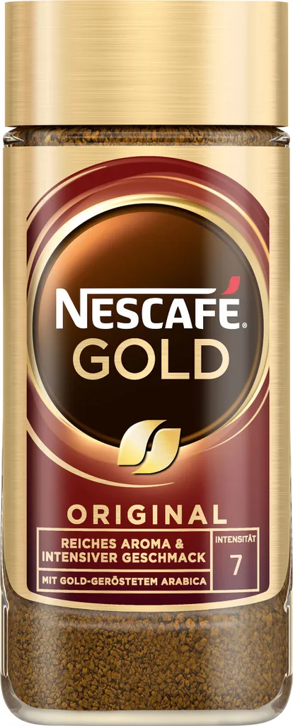 Nescafé Gold Das Original, löslicher Bohnenkaffee, Kaffee, gemahlener Röstkaffee, Glas, 100 g