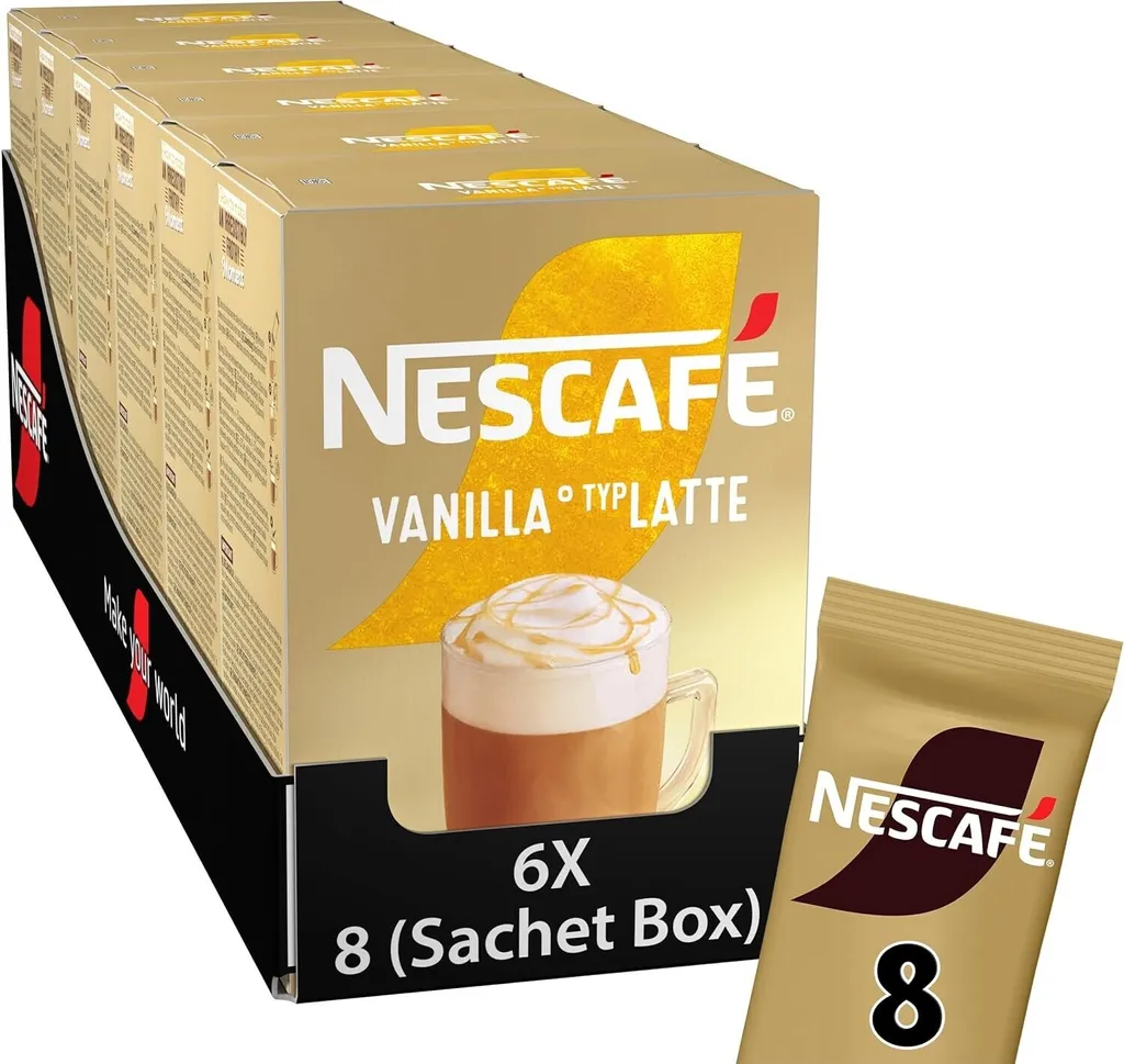 NESCAFÉ Gold Typ Latte Vanilla, löslicher Bohnenkaffee (6 x 8 x 18,5g)