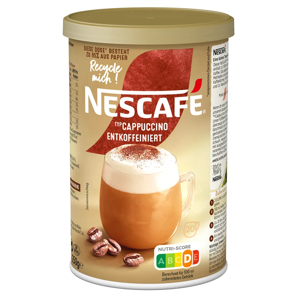 Nescafe Typ Cappuccino entkoffeiniert Bohnenkaffee Dose 250g