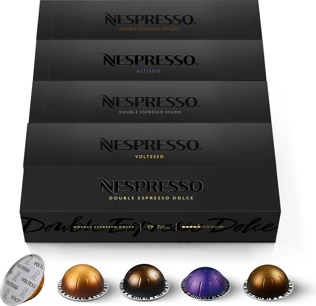 NESPRESSO VERTUO, Selection of Espresso (40ml) and Double Espresso (80ml) coffees, Light, medium and dark roasts, Compatible with VERTUO coffee machines, Capsule set of 50 coffee capsules