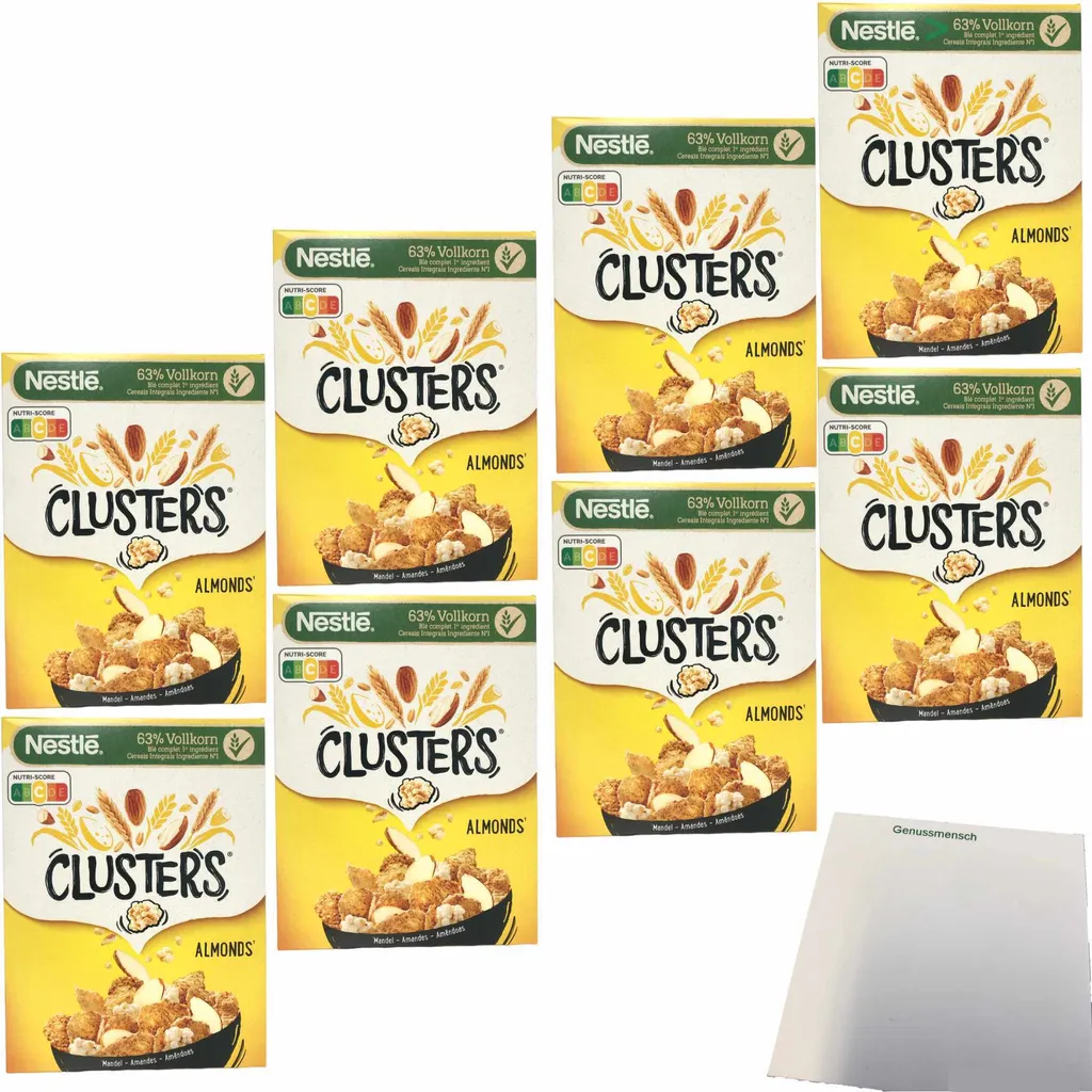 Nestle Clusters Mandel Cerealien 63% Vollkorn VPE (8x325g Packung) + usy Block