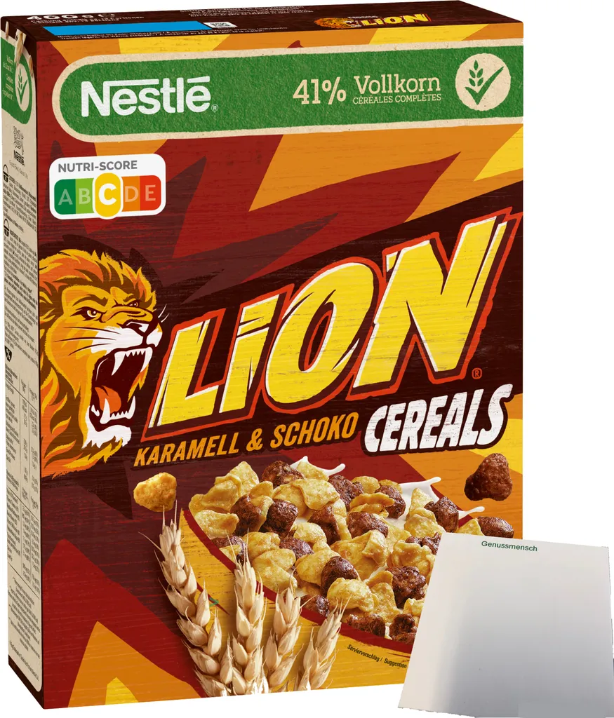 Nestle Lion Cereals Caramel Chocolate Cornflakes 41% Whole Grain 1 Pack (1x400g Pack) + usy Block