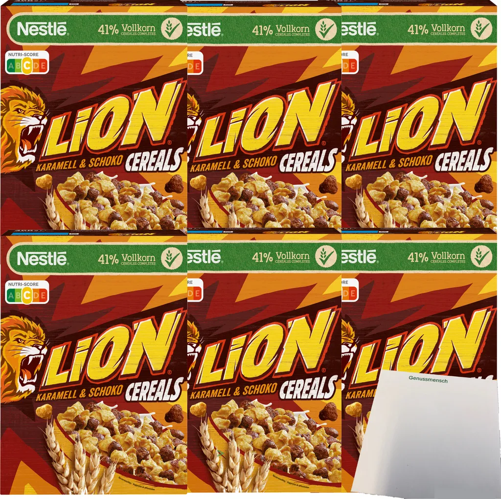 Nestle Lion Cereals Caramel Chocolate Cornflakes 41% Whole Grain 6-pack (6x400g pack) + usy Block