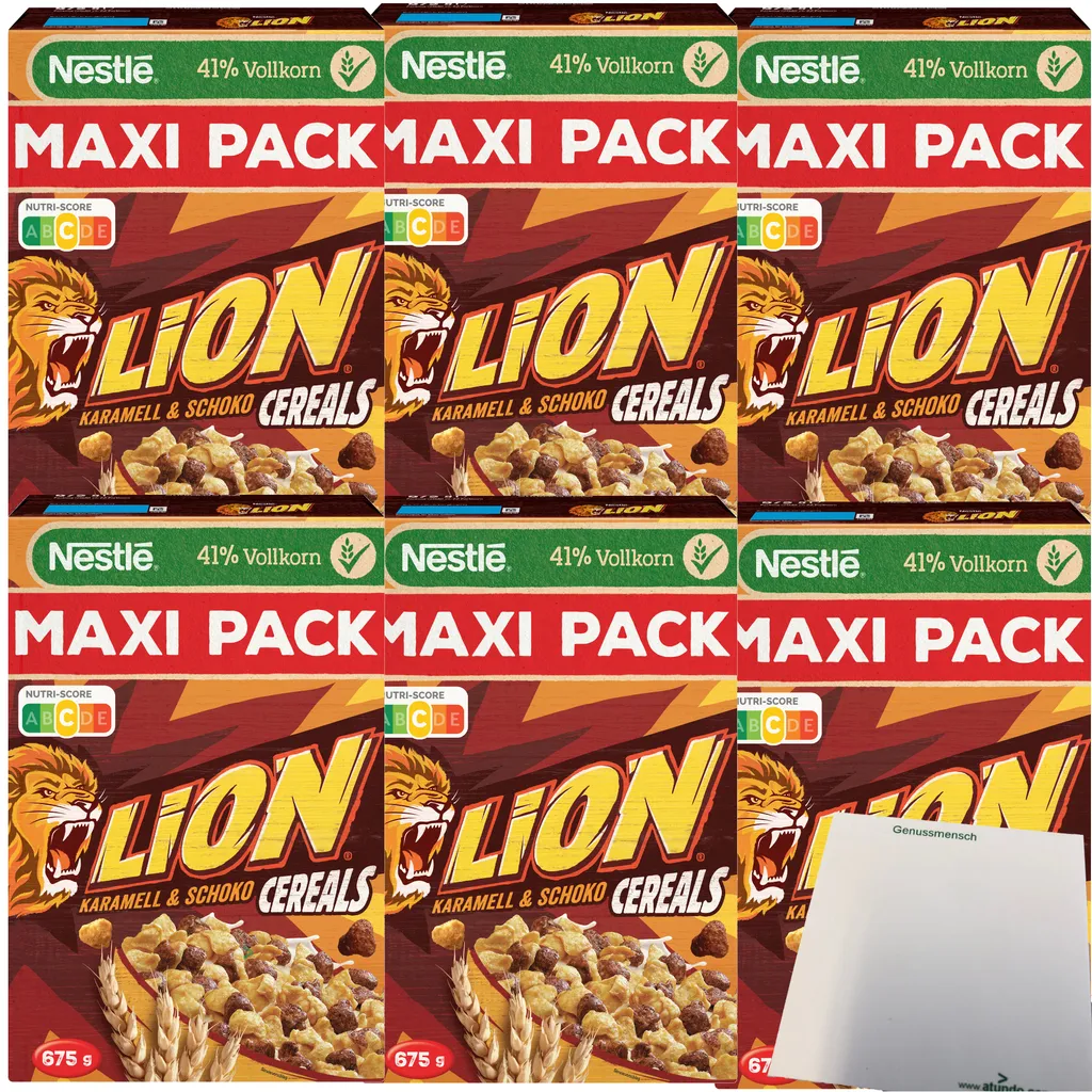 Nestle Lion Cereals Caramel Chocolate Cornflakes 41% Whole Grain 6-pack (6x675g MAXI pack) + usy Block