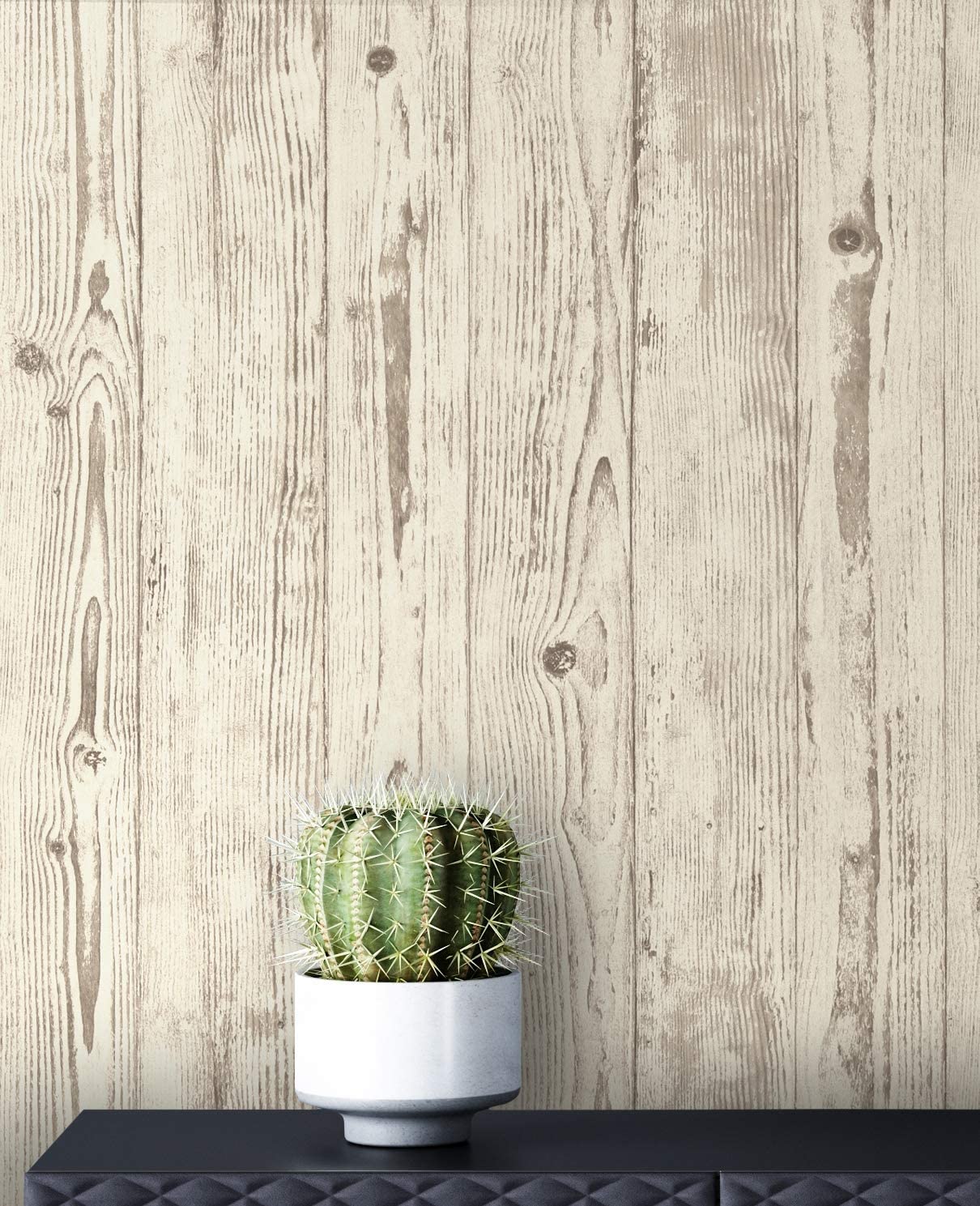 Newroom Wallpaper Beige Non-Woven Wallpaper Wood - Modern Grey Board Beam W