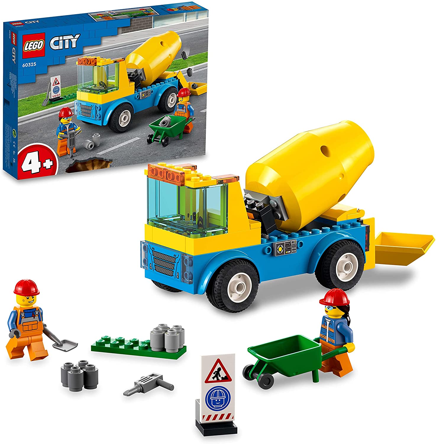 LEGO 60325 City Starke Fahrzeuge Betonmischer, LKW-Spielzeug mit Baustelle,