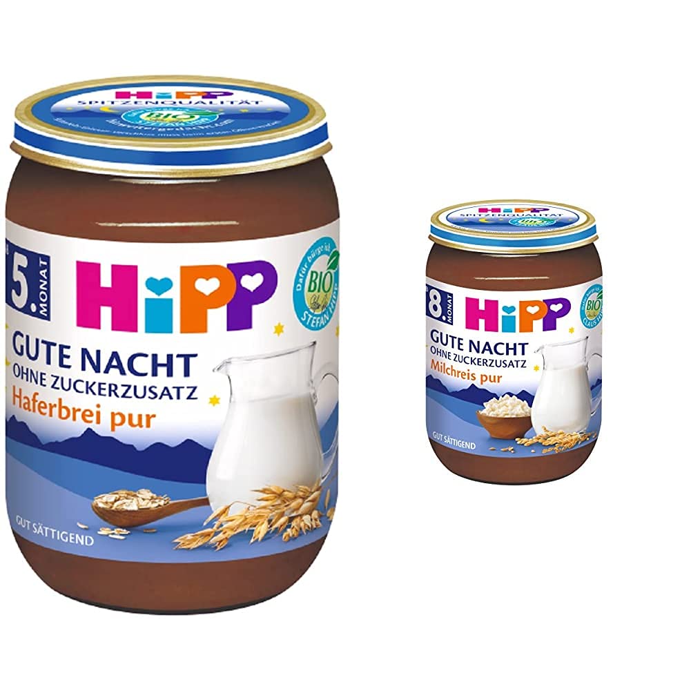 HiPP Haferbrei pur Bio, 6er Pack (6 x 190 g) & Milchreis pur, 6er Pack (6 x 190 g)