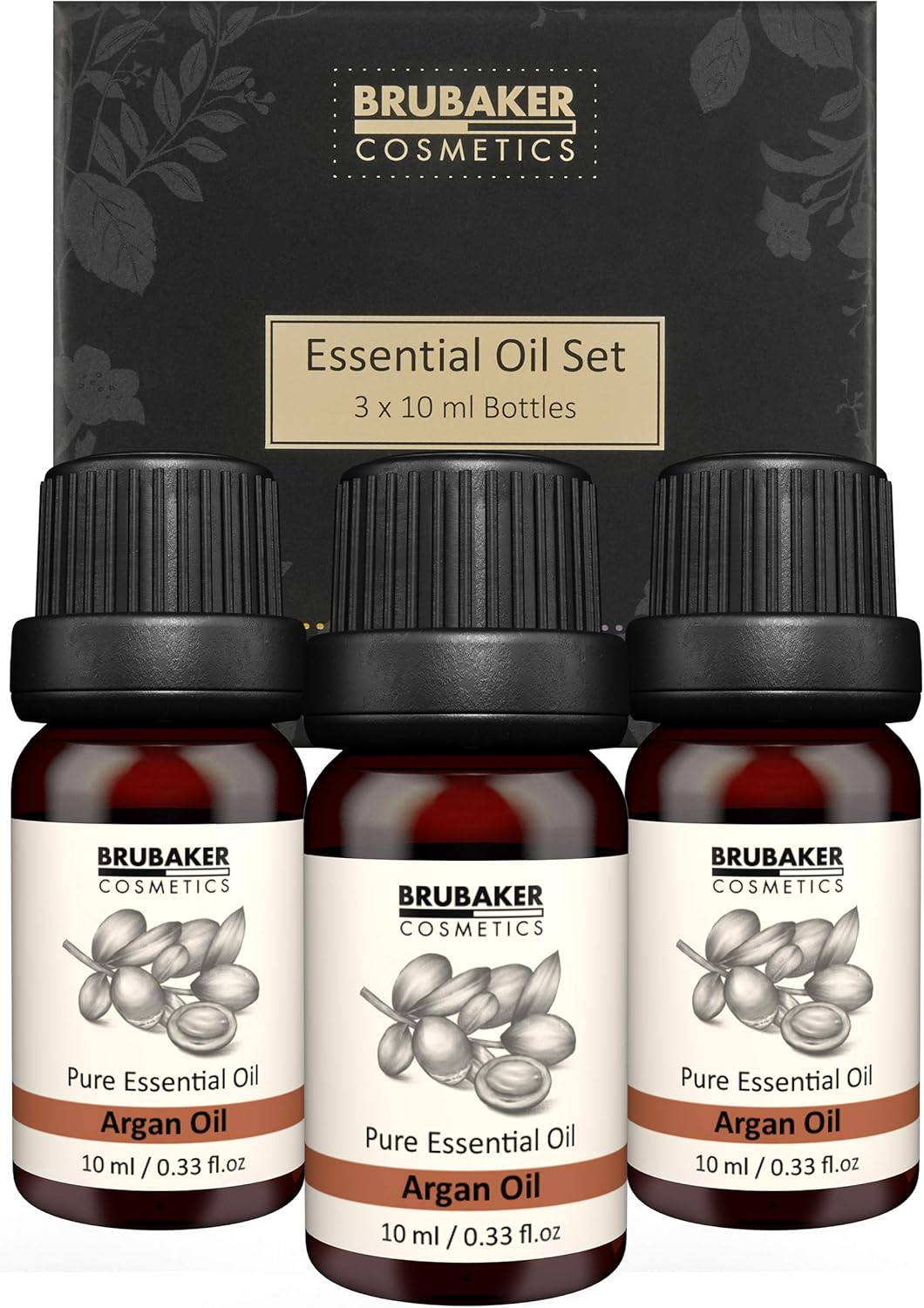 BRUBAKER Cosmetics Set of 3 Argan Oil - Healthy Hair, Long Eyelashes & Great Skin Complexion - Essential Oils Gift Set 3 x 10 ml Argan Oil Vegan