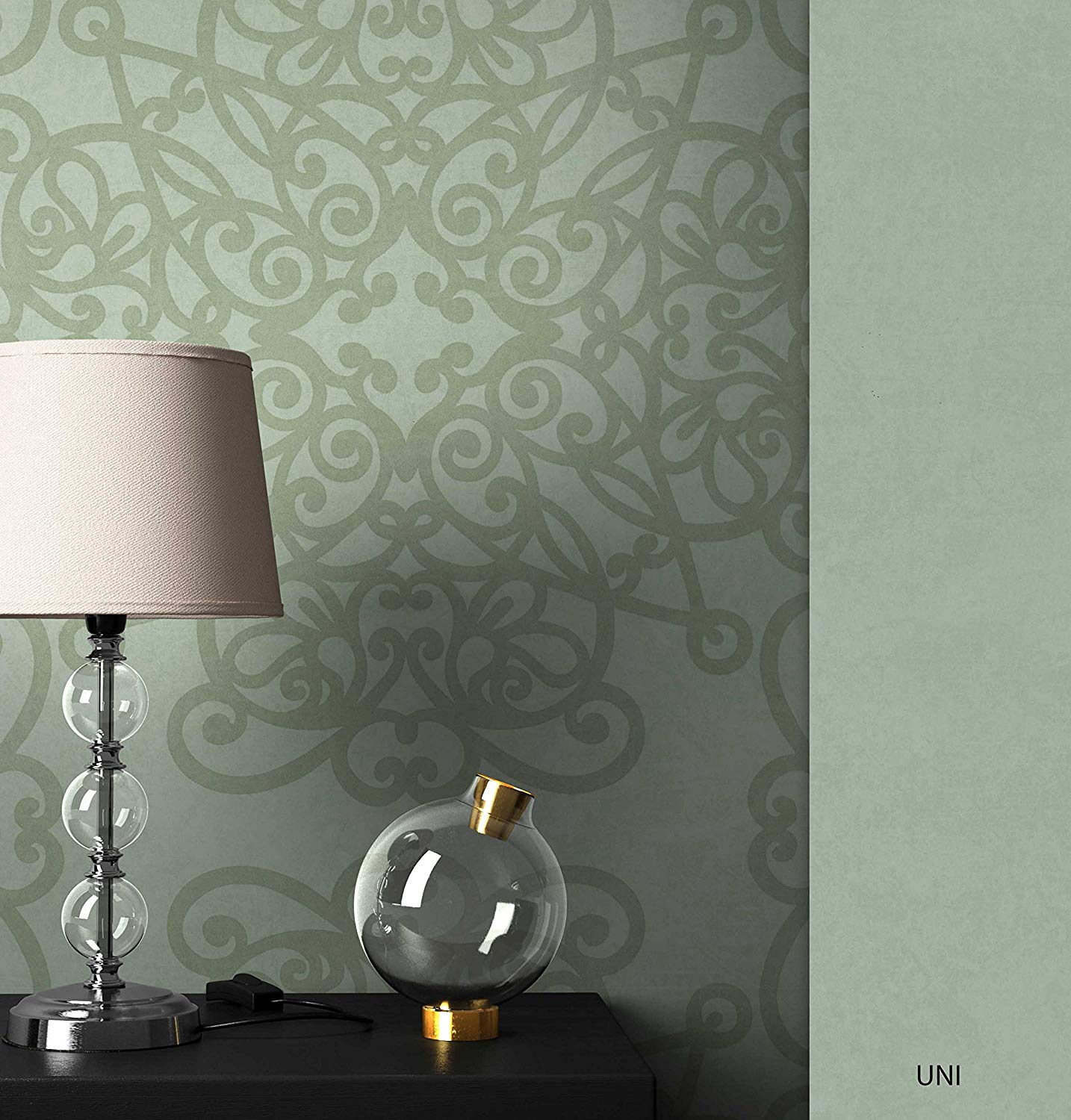 Newroom Ornament Baroque Non-Woven Wallpaper Baroque Wallpaper Green Pearl 