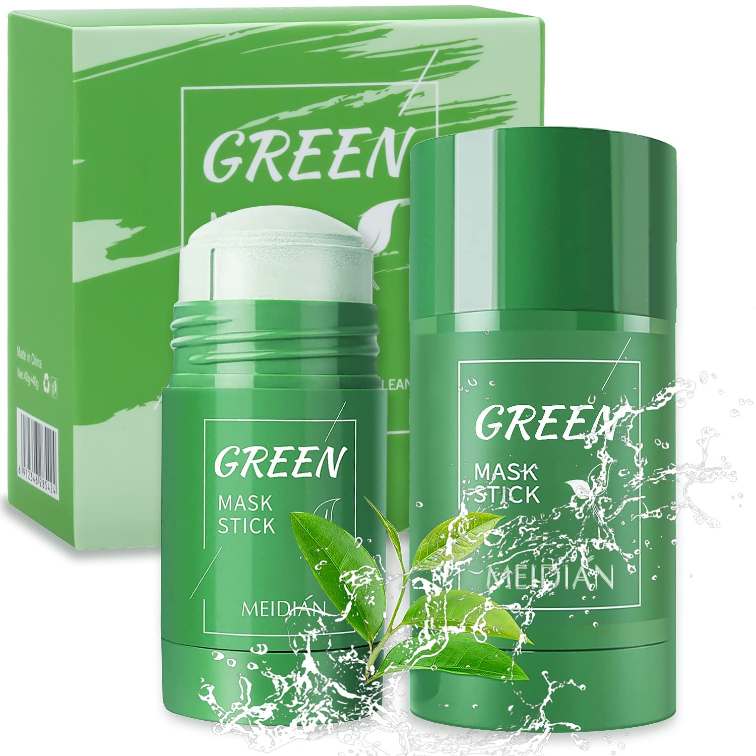 Green Mask Stick, Blackhead Remover Natural Green Tea Purifying Clay Green Tea Mask, Deep Pore Cleaning, Beauty, Moisturising and Nourishing, Suitable for All Skin Types, 2 Pack