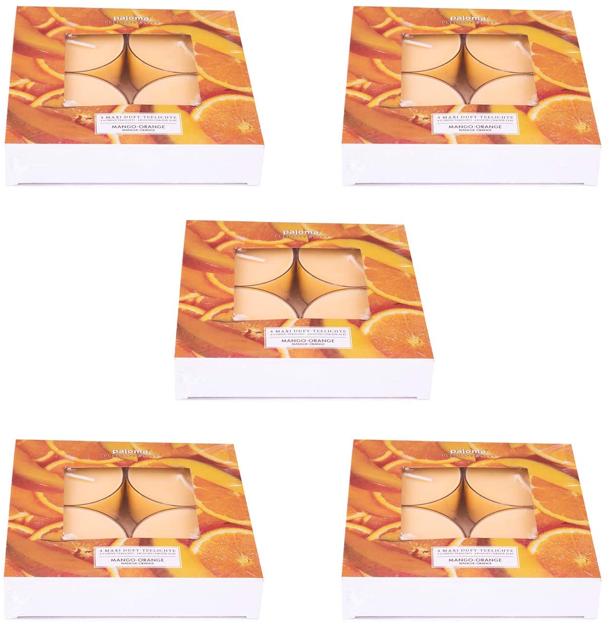 Pajoma Maxi Teelichte Mango-Orange, 20Er Pack (5 X 4 Maxi Duft-Teelichte) I