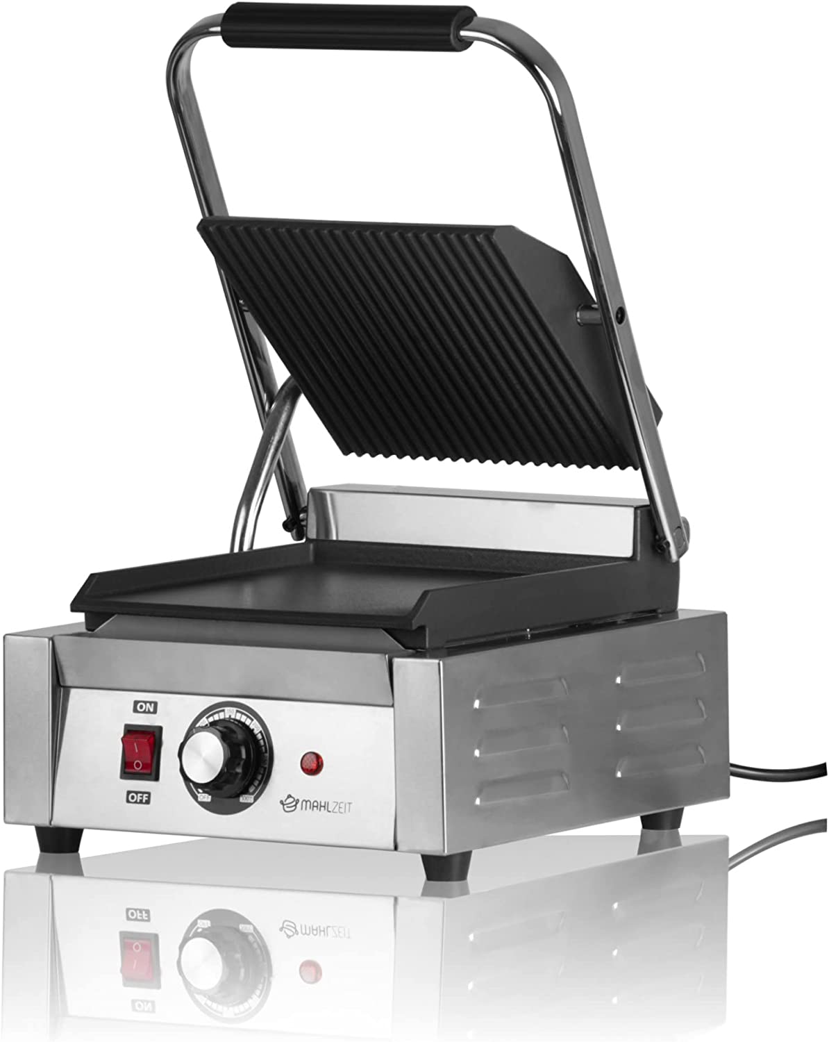 Mahlzeit Electric Contact Grill for Gastro | 1800 Watt up to 300 °C | 31 x 38 x 22.5 cm | Sandwich Grill, Panini Maker, Plate Grill | Sandwich Toaster, Sandwich Maker, Grill Plate for Sandwich