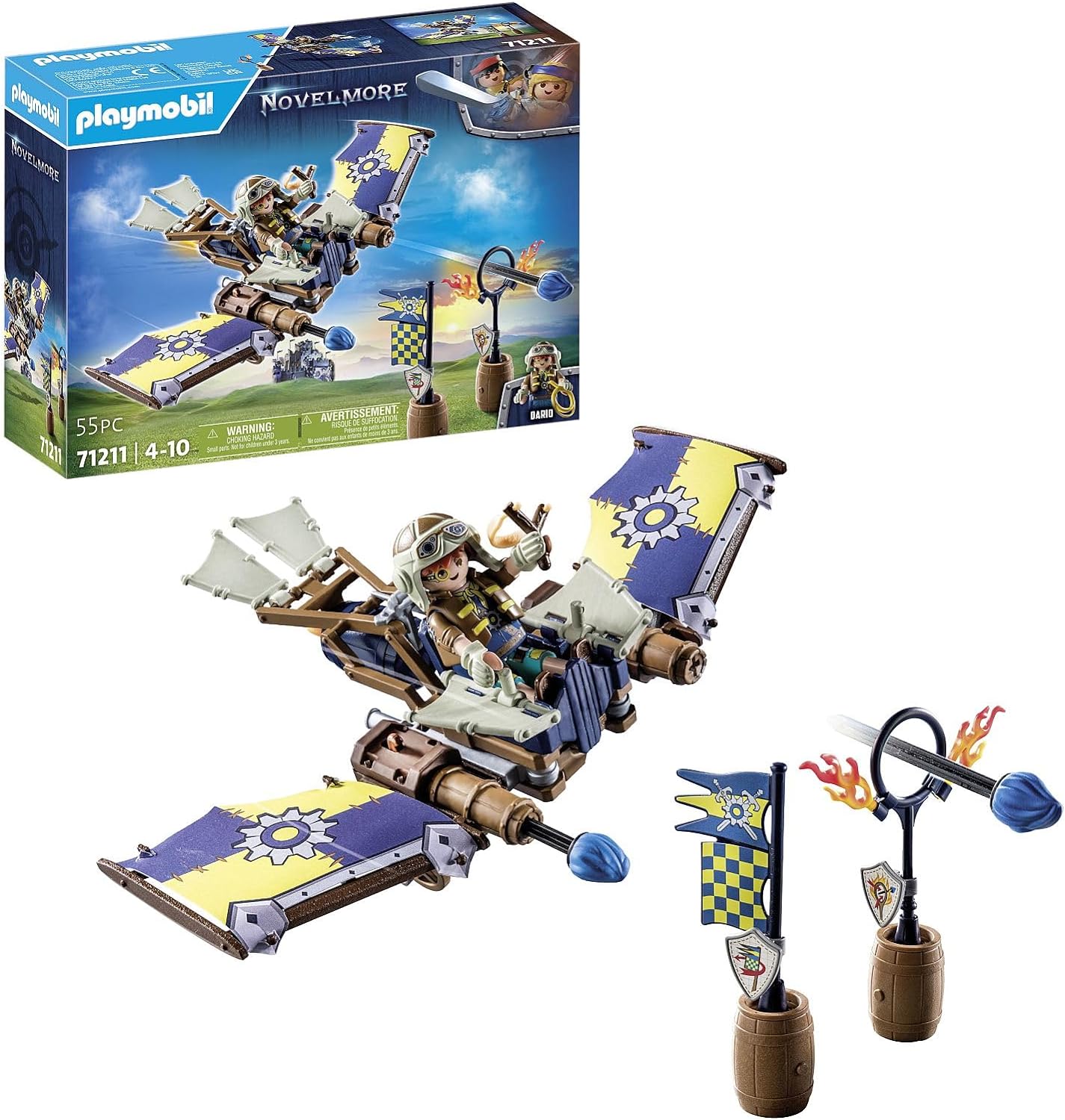 PLAYMOBIL Novelmore 71211 Novelmore Darios Flight Glider, Sky Glider with Bolt Cannons, Slingshot Seat and Exciting Accessories, Toy for Children from 4 Years