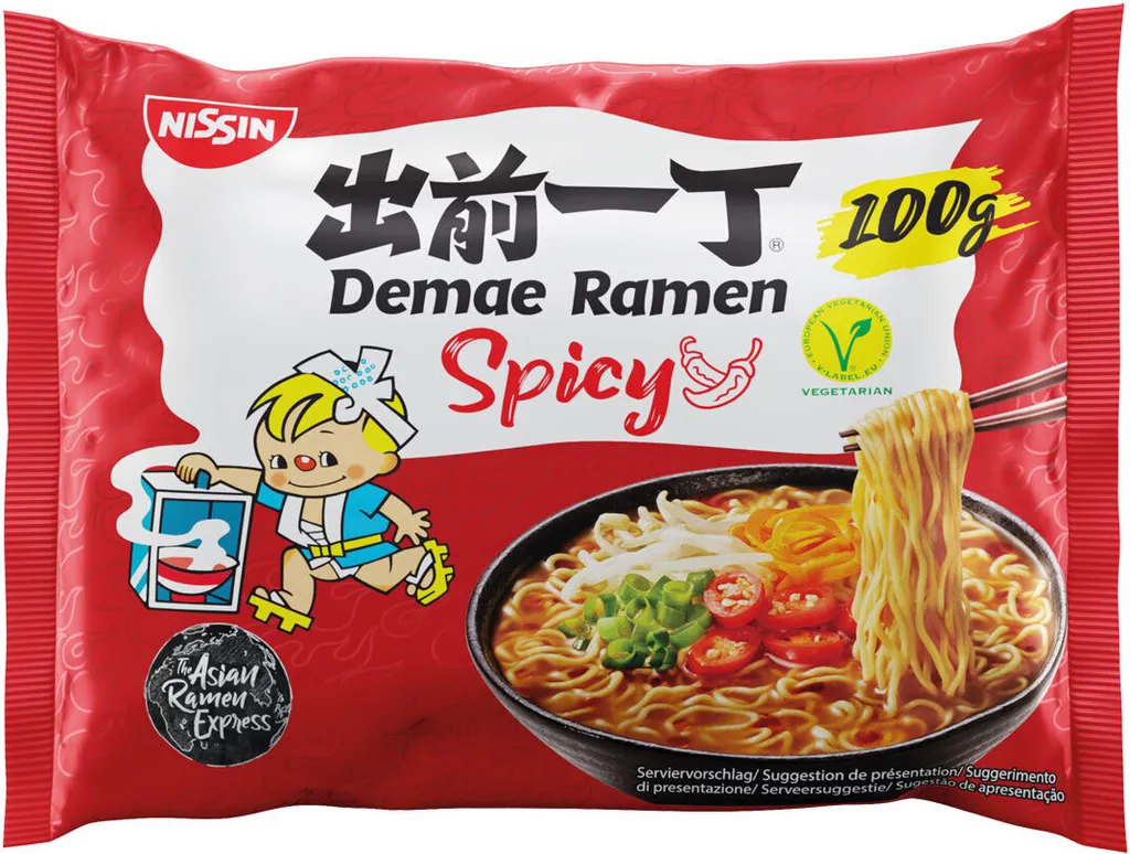 Nissin Demae Ramen Hot and Spicy Asian Instant Nudelsuppe 100g