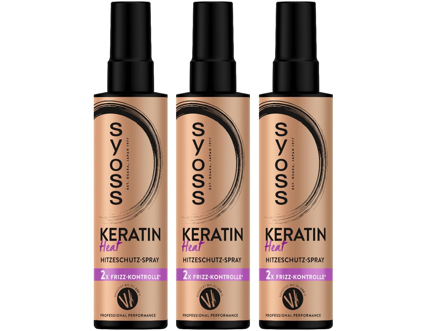 SYOSS Keratin Heat Protection Spray (3 x 200 ml), Heat Spray Provides Heat Protection up to 230 °C, with Frizz Control for Long-Lasting Smooth, Curly or Wavy Styles
