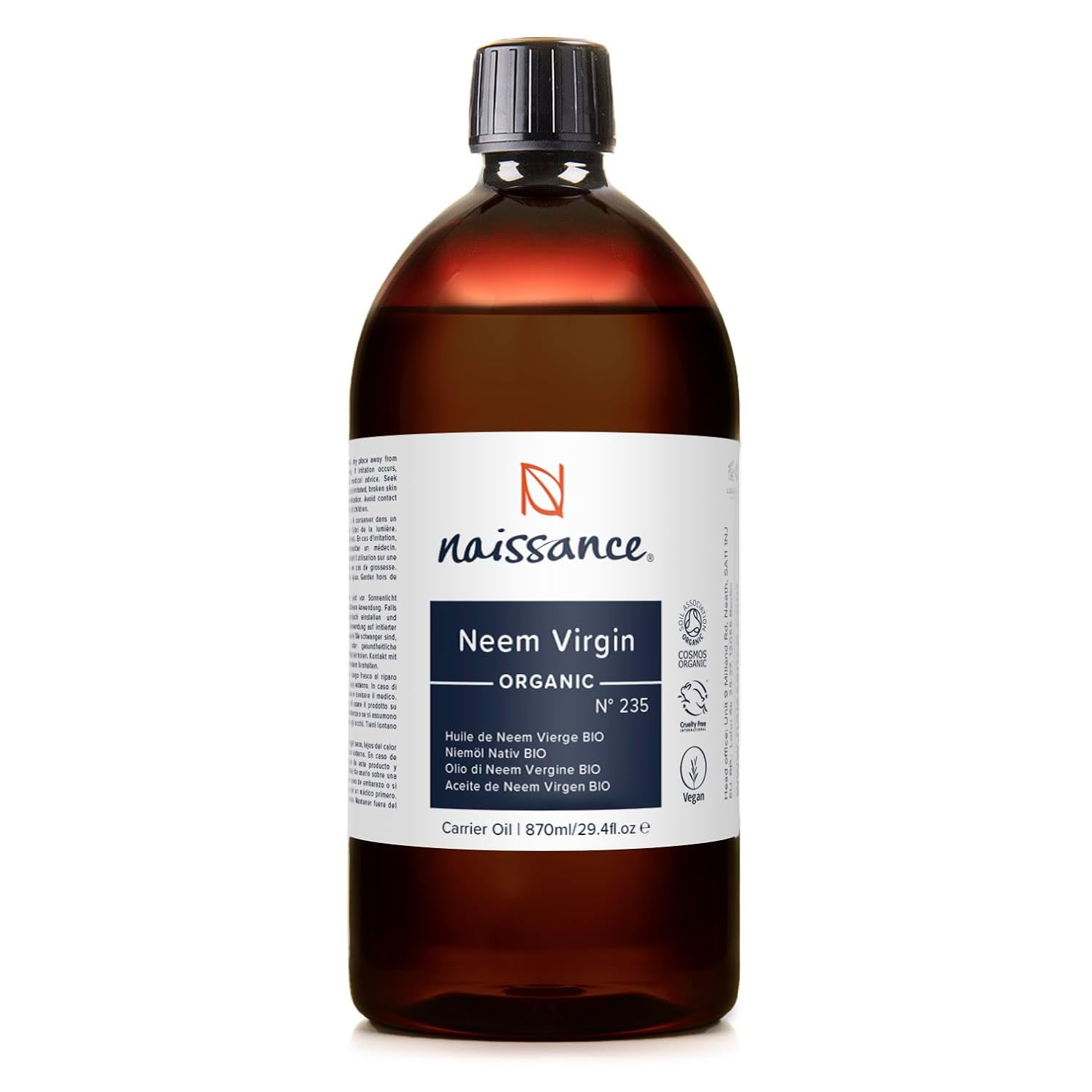 Naissance Native Neem Oil (No. 235), 1 L (1,000ml), Organic Certified, 100% Pure