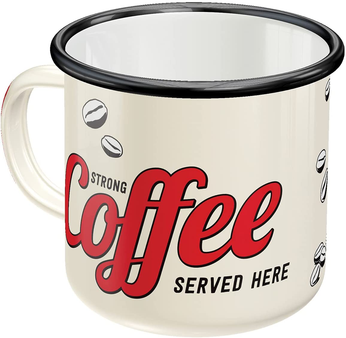 Nostalgic-Art, Retro Enamel Mug Strong Coffee Served Here - Gift Idea for Coffee Lovers Camping Mug Vintage Design 12 oz