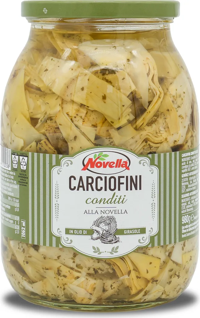 Novella | Artichoke pieces | seasoned with herbs in sunflower oil | Carciofini conditi | 950g | from Italy