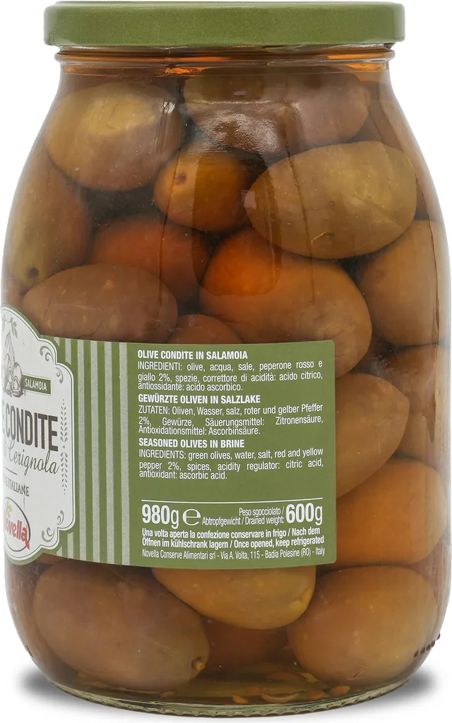 Novella | Green Olives | Pitted | Olive Condite | 600g | from Italy