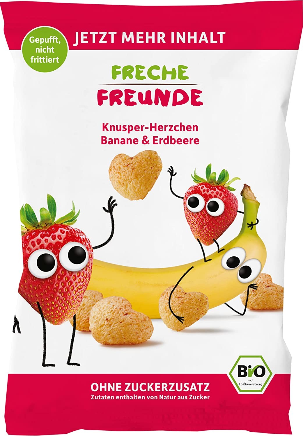 Freche Freunde Knusper-Herzchen Banane & Erdbeere, Bio Knabberzeug für Kinder und Babys ab 1 Jahr, 9er Pack (9 x 30 g), 270 g