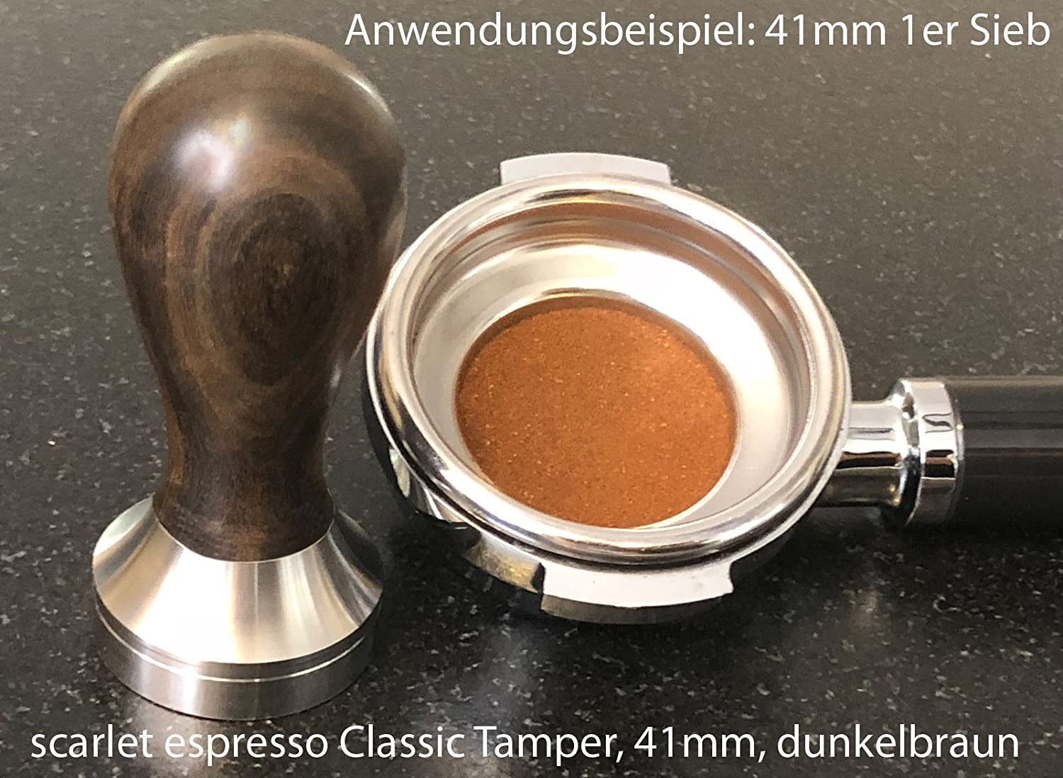 Scarlet Espresso | \"Classic\" Tamper, Stylish Espresso Stamp with Ergonomic Fine Wood Handle, for the Perfect Espresso, Barista Tool, 49 mm, Sandalwood - Brown