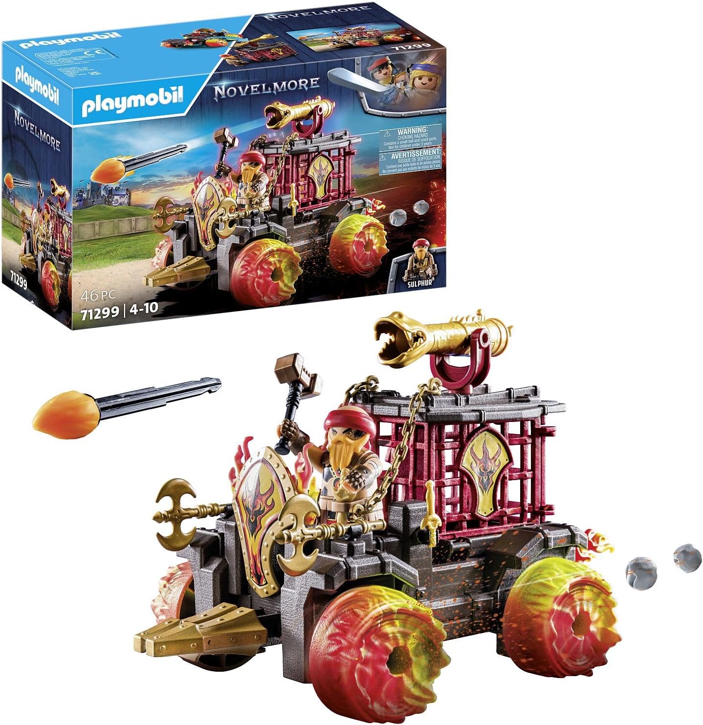 PLAYMOBIL Novelmore 71299 Burnham Raiders Fire Fighting Car, Fiery Fight Between Burnham Raider and Novelmore, with Ram Buck, Flame Wheels and Slingshot Seat, Toy for Children from 4 Years