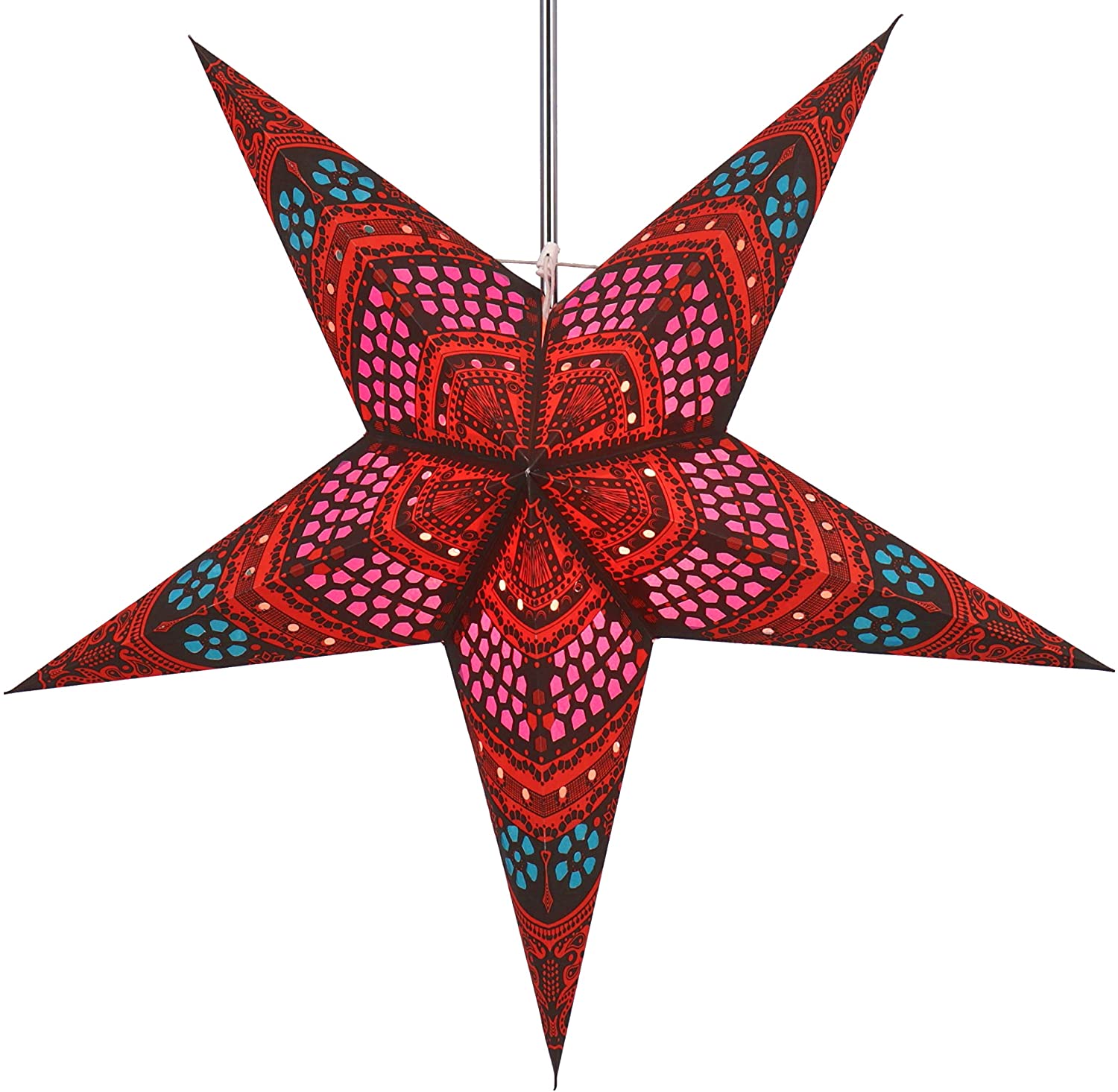 Guru-Shop Foldable Advent Light Paper Star Christmas Star Horus Red / Turqu