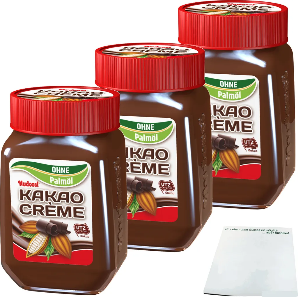 Nudossi Kakaocreme ohne Palmöl 3er Pack (3x300g Glas) + usy Block