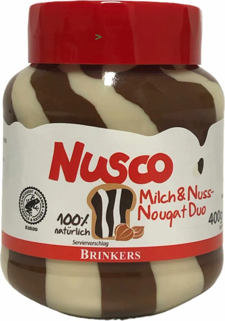 Nusco Milch & Nuss Nougat Duo Creme (400g Glas) + usy Block