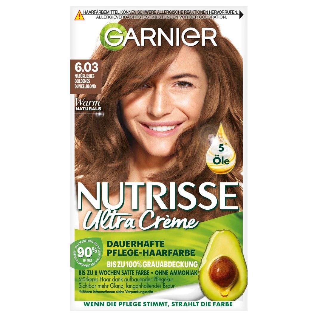 Garnier Nutrisse Ultra Cream Permanent Care Hair Color, No. 6.03 - Natural Golden Dark Blond