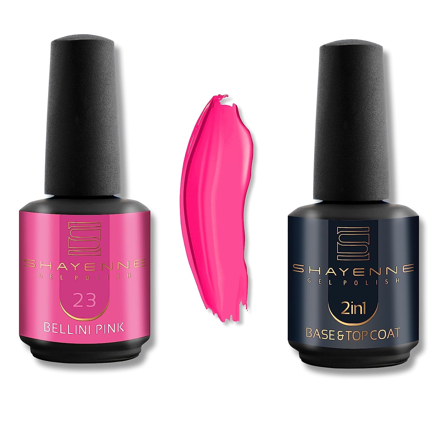 Shayenne uv gel nail polish 23 Bellini pink 15 ml set of 2 uv led lamp + 2-in-1 base coat and top coat 15 ml (30 ml) base coat with top coat nail polish gel shellac