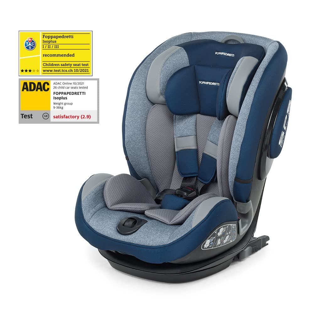 Foppapedretti Isoplus Isofix Car Seat and Dualfix Group 1/2/3 9-36 kg for Children from 9 Months to 12 Years Blue (Sky)