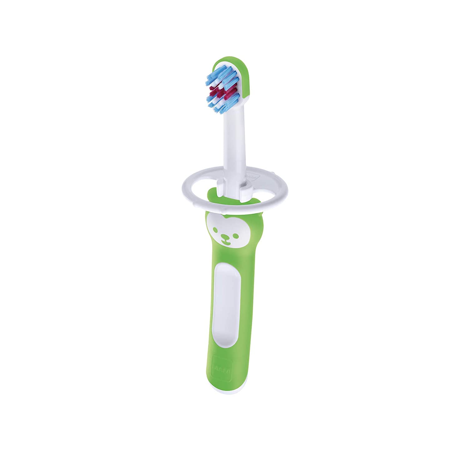 MAM Baby\'s Brush Set C120 Short and Compact Handle Toothbrush with Safety Ring for Babies 6m+ (Green)