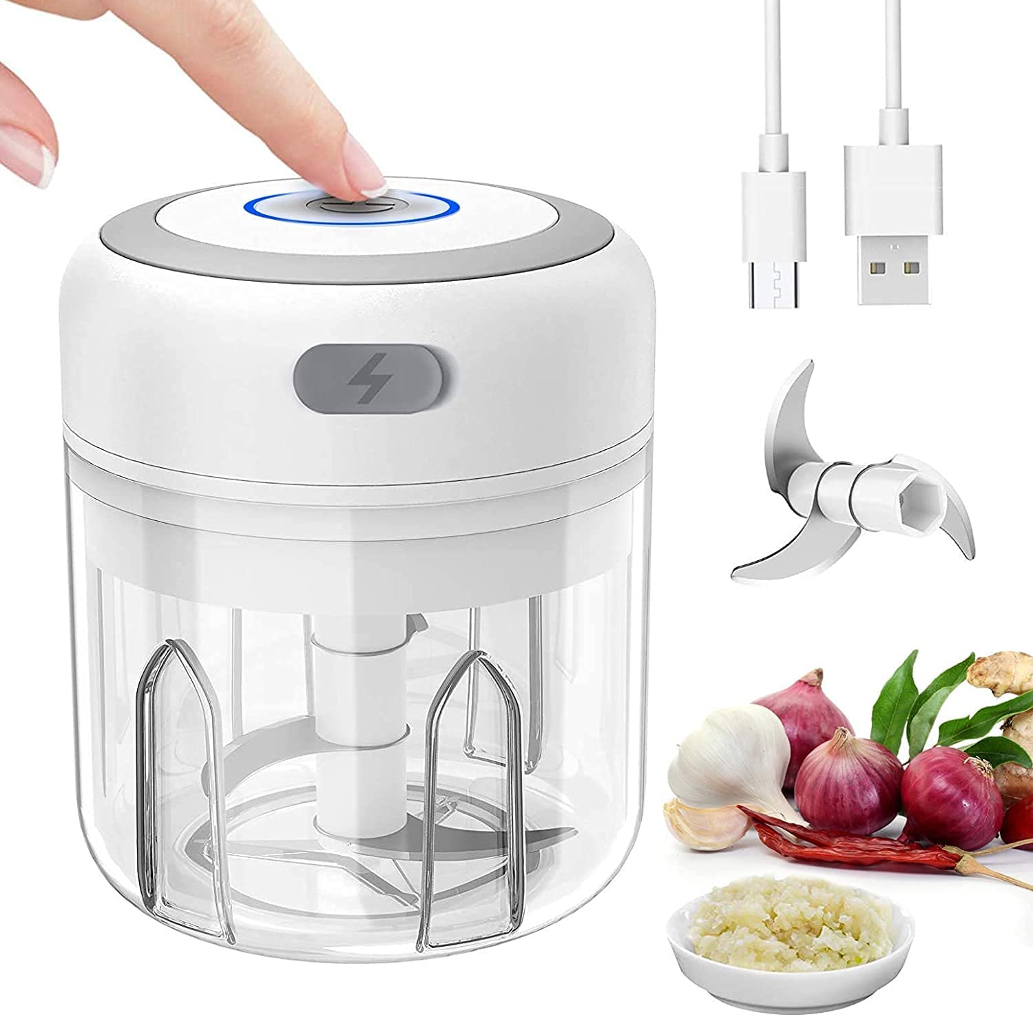 Love begans Kitchen Electric Chopper 250 ml Food Processor Mixer Onion Cutter with USB, Mini Multi Chopper Vegetable Chopper Garlic Chopper with 3 Sharp Blades for Garlic Vegetables Fruit