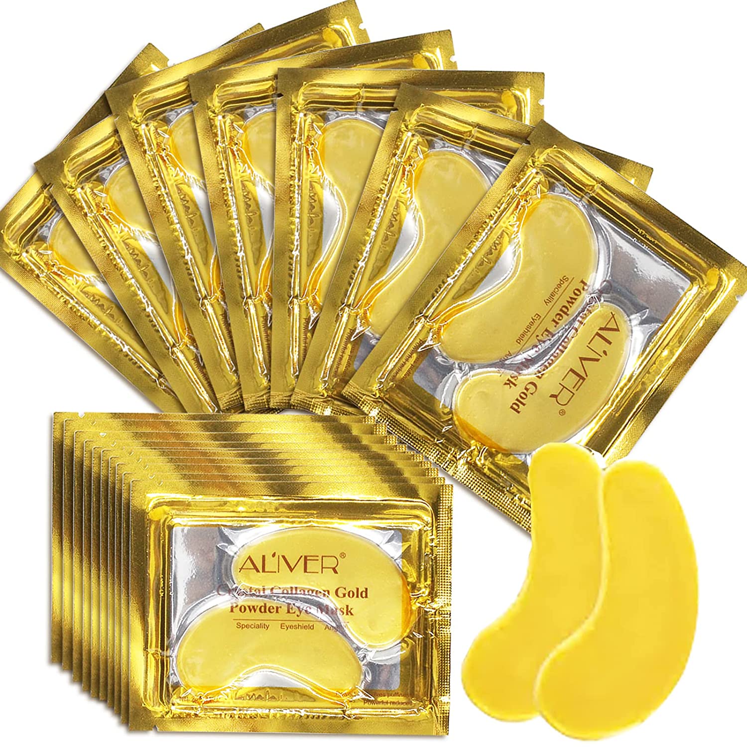 Pegciz (25 Pairs) Crystal 24K Gold Powder Gel Collagen Eye Mask, Under Eye Mask, A