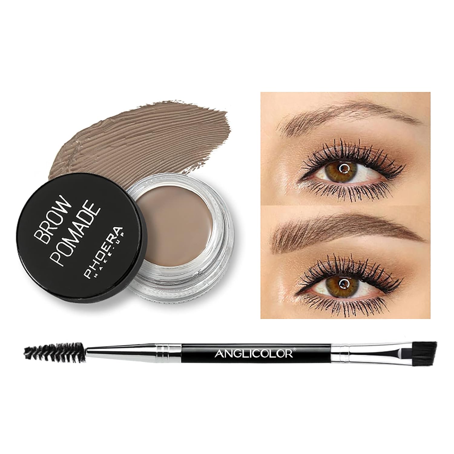 Phoera Eyebrow Cream, 6 Colours, Eyebrow Pomade, Waterproof Eyebrow Pomade Gel, Make-Up, Waterproof Eyebrow for Long-Lasting Eyebrow Makeup (02 Taupe)