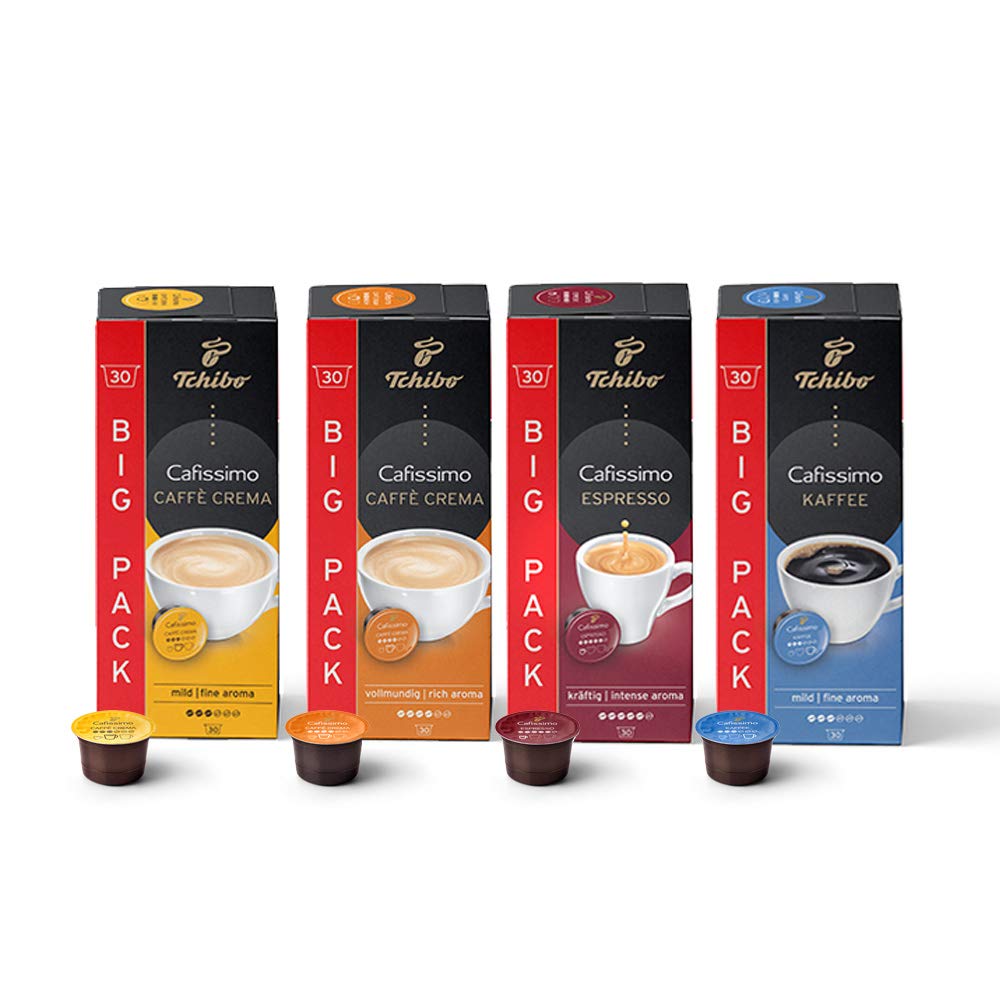 Tchibo Cafissimo Classic Edition Tasting Set Various Varieties Caffè Crema, Espresso and Coffee, 120 Pieces (4 x 30 Coffee Capsules), Sustainable & Fair Trade