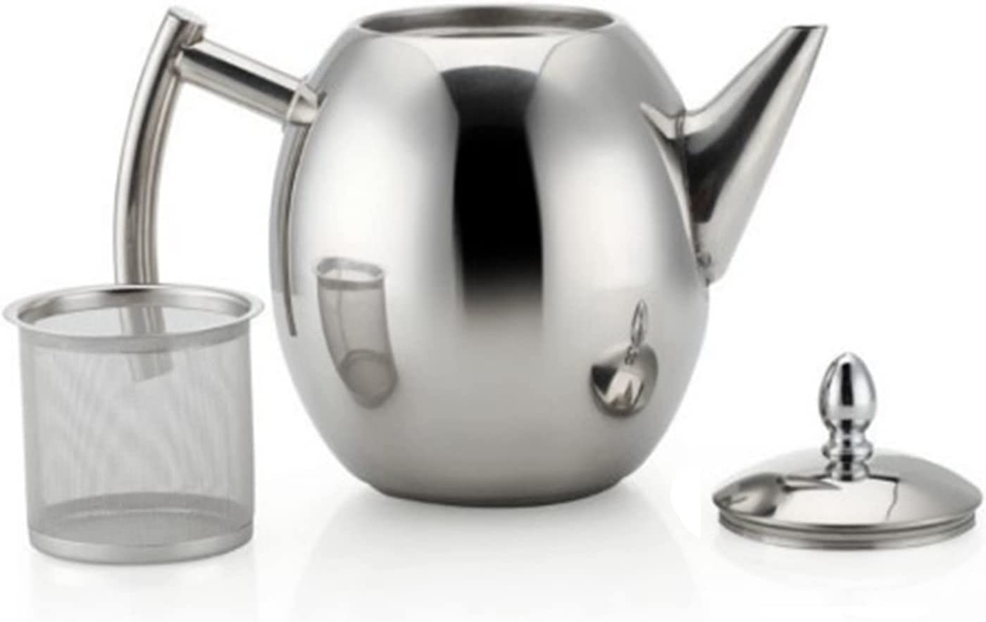 Queiting 1.5 L Teapot Stainless Steel with Strainer Insert Tea Maker Tea Jug Thermal Double-Walled Coffee Pot with Tea Strainer and Insulated Handle Camping Kettle with Stainless Steel Strainer Silver